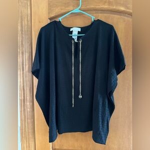 Michael Kors S/M Black Women's Short Sleeve Top with Chain Detail